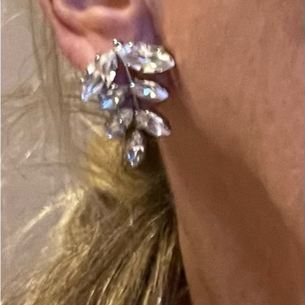 Rebekah Price Silver Leaf Swarovski Crystal  Earrings